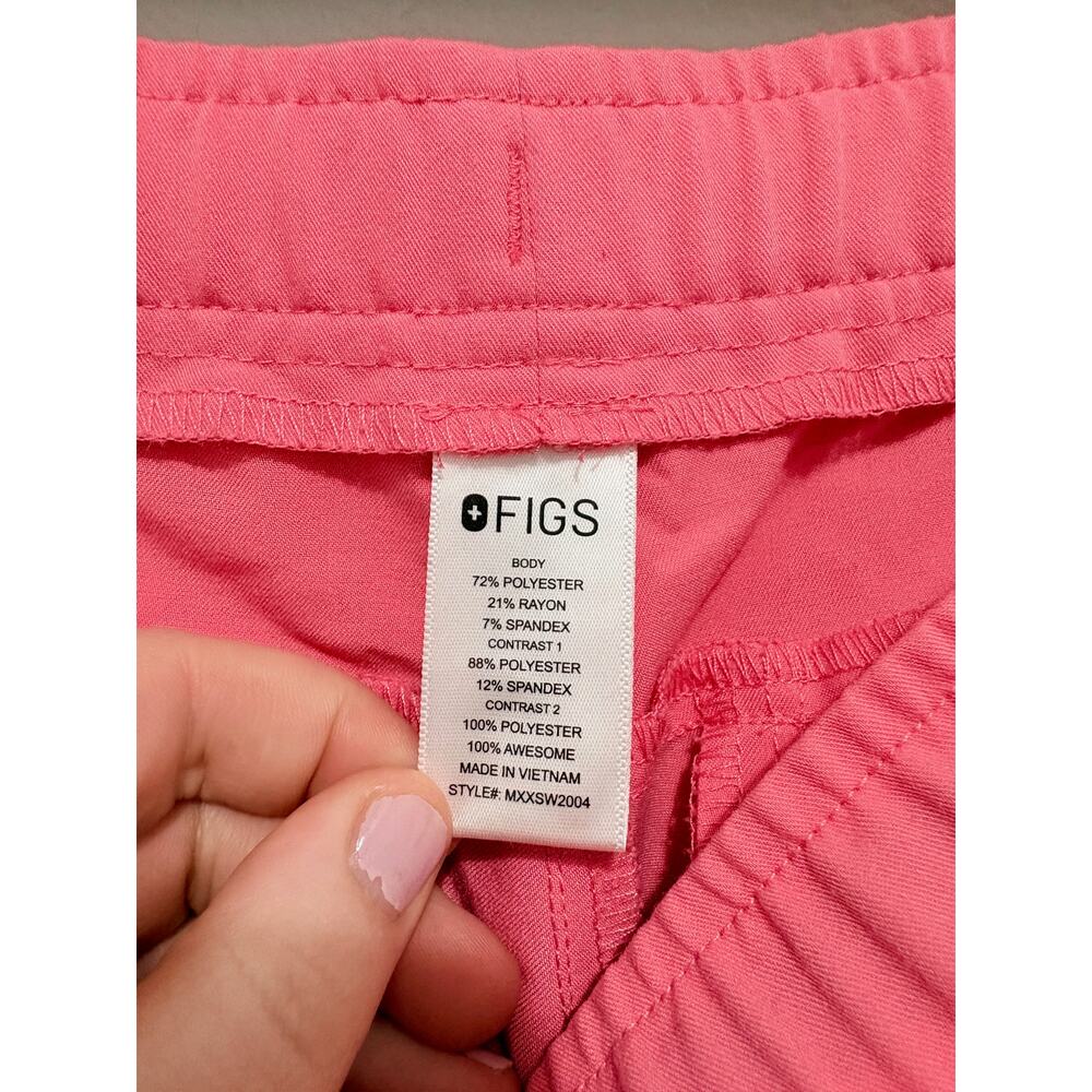 Figs Women's Hot Pink Track Joggers with green Drawstring - Picture 4 of 6